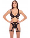 Ensemble  pièces soutien-gorge, string et porte jarretelles - REN53022-BLK