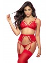 Ensemble trois pièces en dentelle rouge - MAL8561RED