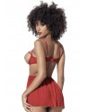 Nuisette fine résille rouge avec bonnets ouverts et string  - MAL7508RED