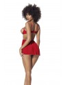 Nuisette fine résille rouge avec bonnets ouverts et string  - MAL7508RED