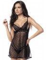 Nuisette noire en résille à pois et string assorti - MAL7491BLK