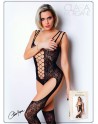 Bodystocking dentelle floral et triple bretelles - Le Numéro 9 - Collection Bodystocking - CM99009