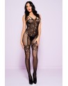 Bodystocking noir effet body jarretelles dentelle résille avec multiples bretelles - ML1783BLK