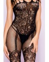 Bodystocking noir effet body jarretelles dentelle résille avec multiples bretelles - ML1783BLK