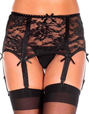 Porte-jarretelles noir sexy large dentelle florale - MH7728BLK 