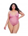 Body string rose vintage grande taille échancré dentelle avec jupe de maille transparente amovible - DG10996XVPK