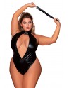 Body en simili cuir grande taille, extensible avec col clouté et fouet - DG12450XBLK