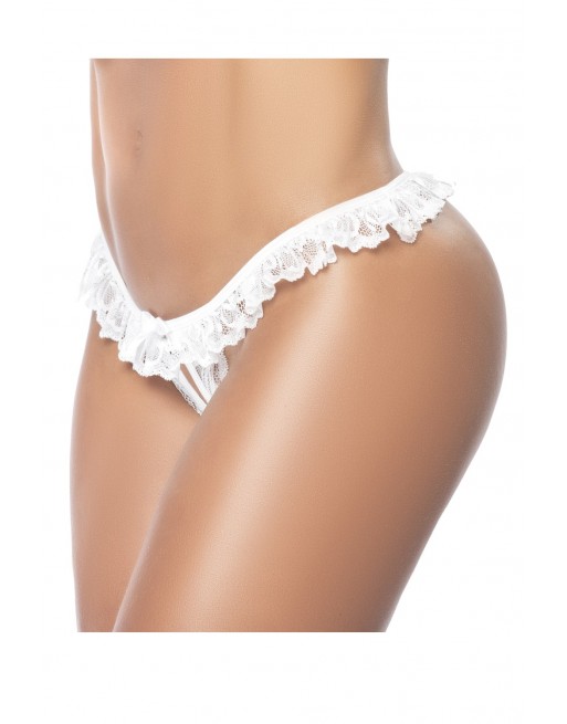 Culotte ouverte blanche avec froufrou en dentelle - MAL119WHT