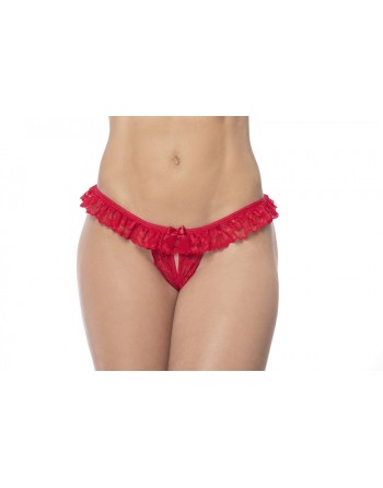 Culotte ouverte rouge avec froufrou en dentelle  - MAL119RED