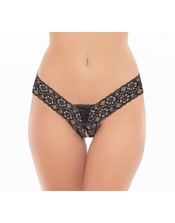 String noir ouvert avec laçage sur le devant - REN1158-BLK