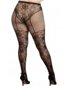 Collant grande taille dentelle et résille dans un style culotte taille haute - DG0346XBLK