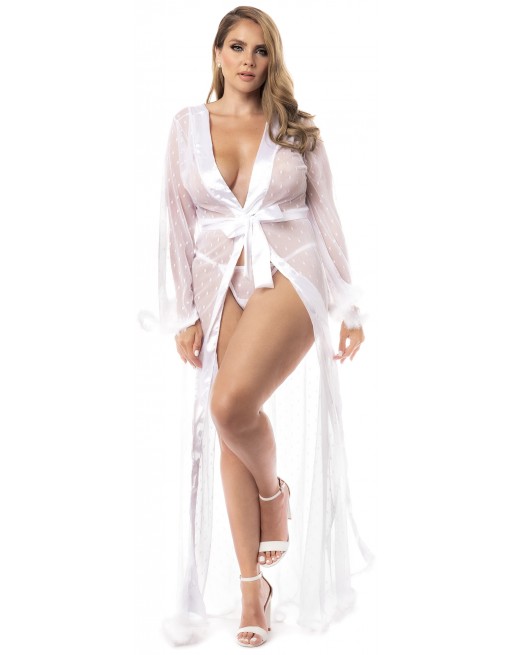 Robe longue, grande taille, en fine résille blanche - MAL7483XWHT