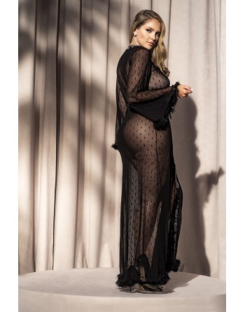 Robe longue, grande taille, en fine résille noire - MAL7483XBLK