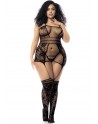 Bodystocking noire en grande taille, bas résille, décolletés et bretelles - MAL1105XBLK