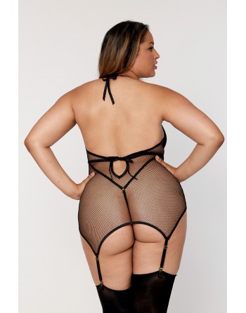 Body grande taille effet guépière avec porte-jarretelles noir - DG12804XBLK