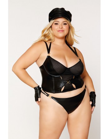 Bustier wetlook grande taille et string assorti noir - DG12761XBLK