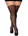 Bas noir grande taille avec jarretières leopard - DG0432XLEB