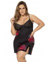 Nuisette noire grande taille motif fleuri et string assorti - MAL7438XBLF