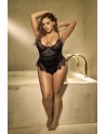 Body noir grande taille en résille et dentelle - MAL8707XBLK