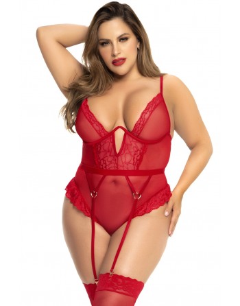 Body rouge grande taille avec porte jarretelles - MAL8724XRED