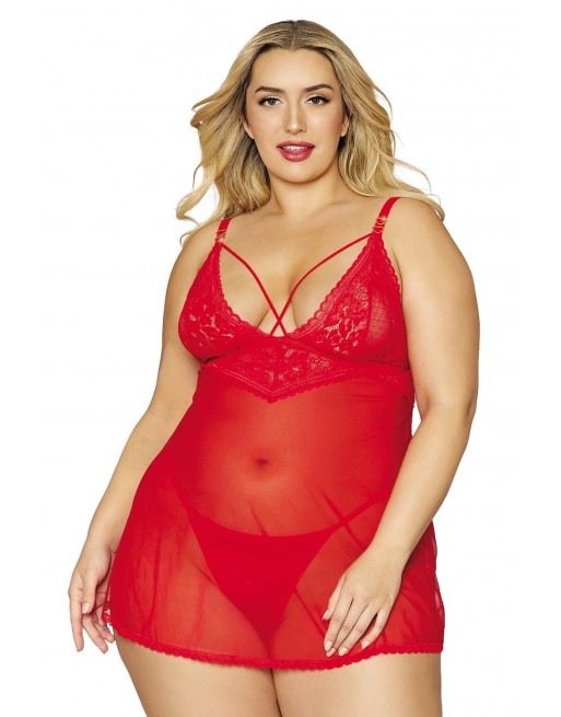 Nuisette et string rouge grande taille - DG12701XRED