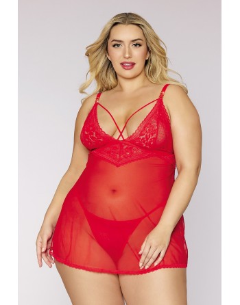 Nuisette et string rouge grande taille - DG12701XRED