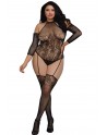 Bodystocking grande taille résille effet bas jarretelles - DG0310XBLK