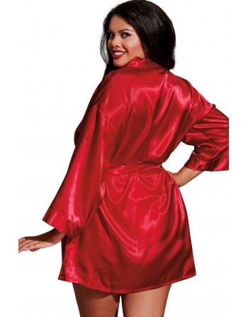 Nuisette grande taille rouge avec peignoir satinés - DG3717XRED