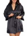 Nuisette grande taille noire avec peignoir satinés - DG3717XBLK