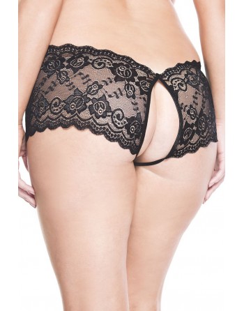 Shorty noir grande taille dentelle ouvert sur les fesses - ML10018XBLK