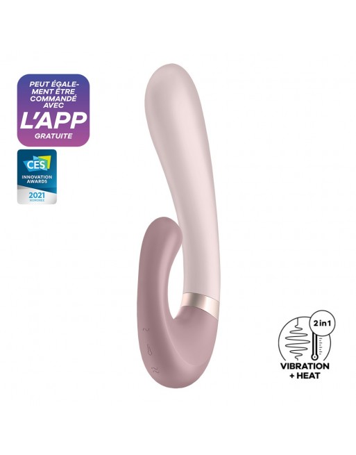 Vibromasseur point G avec stimulateur clitoris connecté chauffant USB mauve Heat Wave Satisfyer - CC597777