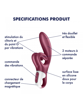 Vibromasseur rabbit point G rouge double stimulation clitoridienne Touch Me Satisfyer - CC597811SA