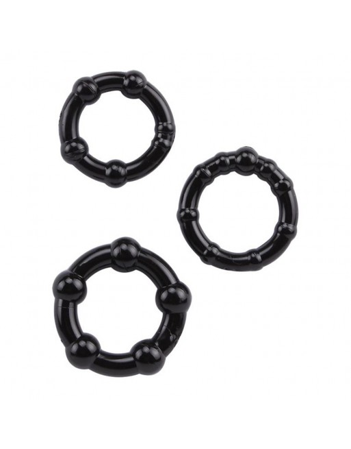 Pack 3 cockring noir avec billes - COR005BLK