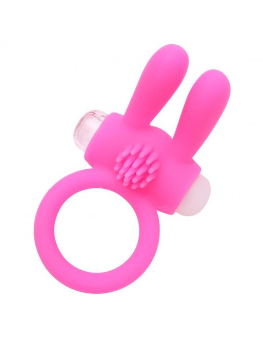 Anneau vibrant silicone rose avec oreilles de lapin - COR-003PNK