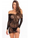 Mini robe noir manche longue transparente - REN7083BLK