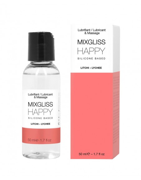 2 en 1 Lubrifiant et huile de massage silicone Mixgliss Happy Litchi 50 ML - MG2535