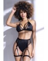 Ensemble 2 pièces noir Soutien gorge et culotte avec porte jarretelles et jarretières attachés - MAL2709BLK