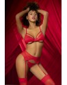 Ensemble 3 pièces rouge, Soutien gorge, porte jarretelles et string - MAL8726RED