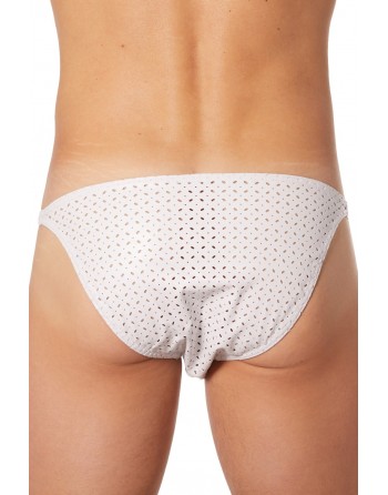 Slip échancré blanc simili cuir finement ajouré - LM811-61WHT