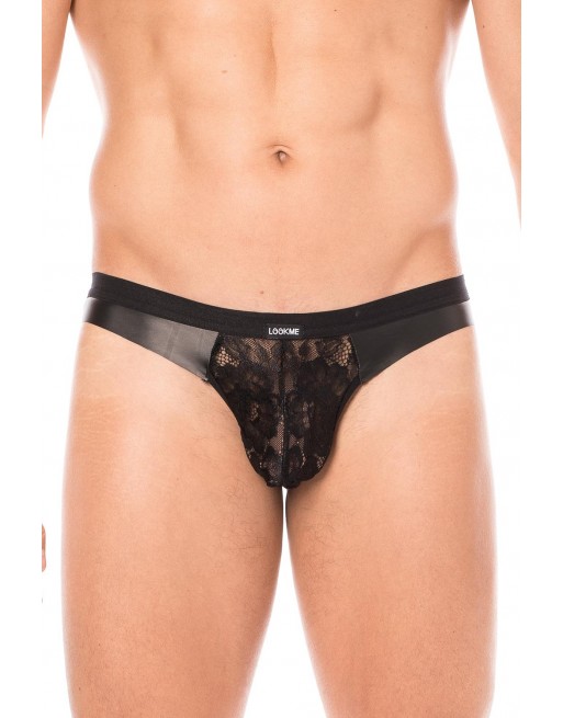 Jock noir en dentelle et simili cuir - LM2002-27BLK