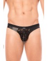 Jock noir en dentelle et simili cuir - LM2002-27BLK