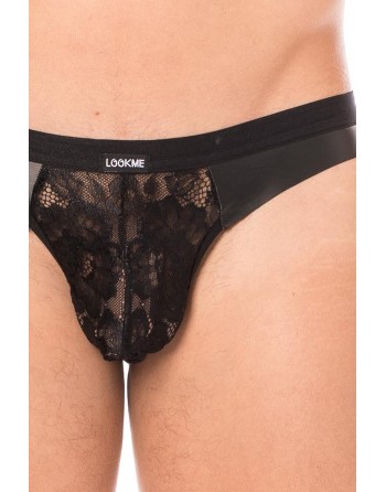 Jock noir en dentelle et simili cuir - LM2002-27BLK