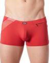 Boxer rouge sexy avec bandes fine résille et déco zippée - LM808-67RED