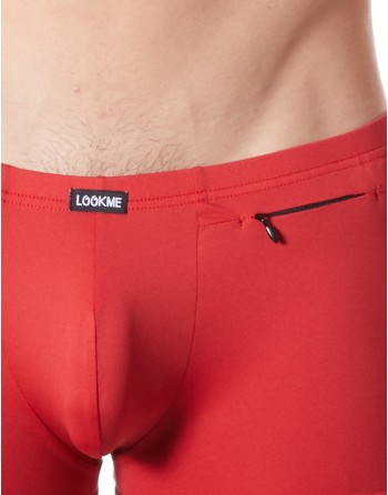 Boxer rouge sexy avec bandes fine résille et déco zippée - LM808-67RED