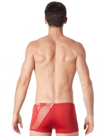 Boxer rouge sexy avec bandes fine résille et déco zippée - LM808-67RED