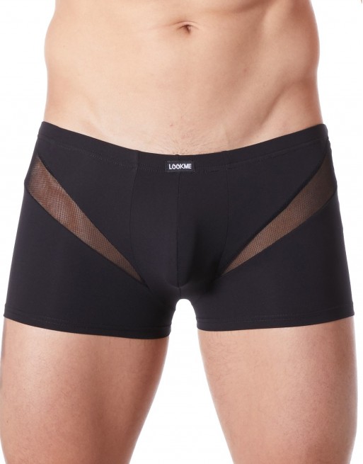 Boxer noir sexy avec fine résille en V - LM805-67BLK