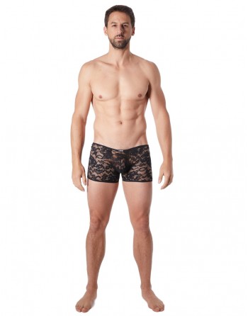 Boxer noir en fine dentelle avec légère transparence - LM706-67BLK