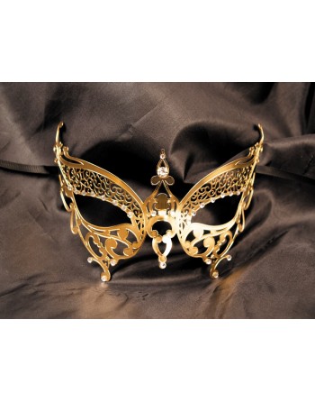 Masque vénitien Alida rigide métal doré avec strass