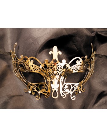 Masque vénitien Lucia rigide doré avec strass