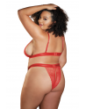 Ensemble 2 pièces rouge grande taille avec soutien gorge fendu et string ouvert